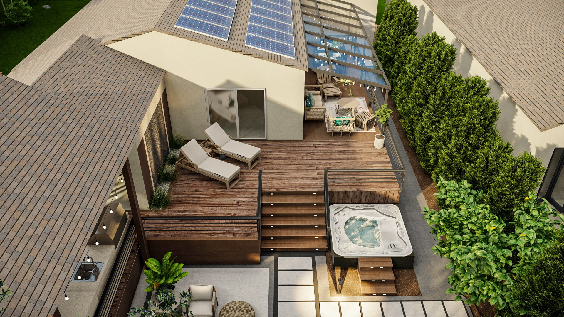Solar panels energy saving outdoor design