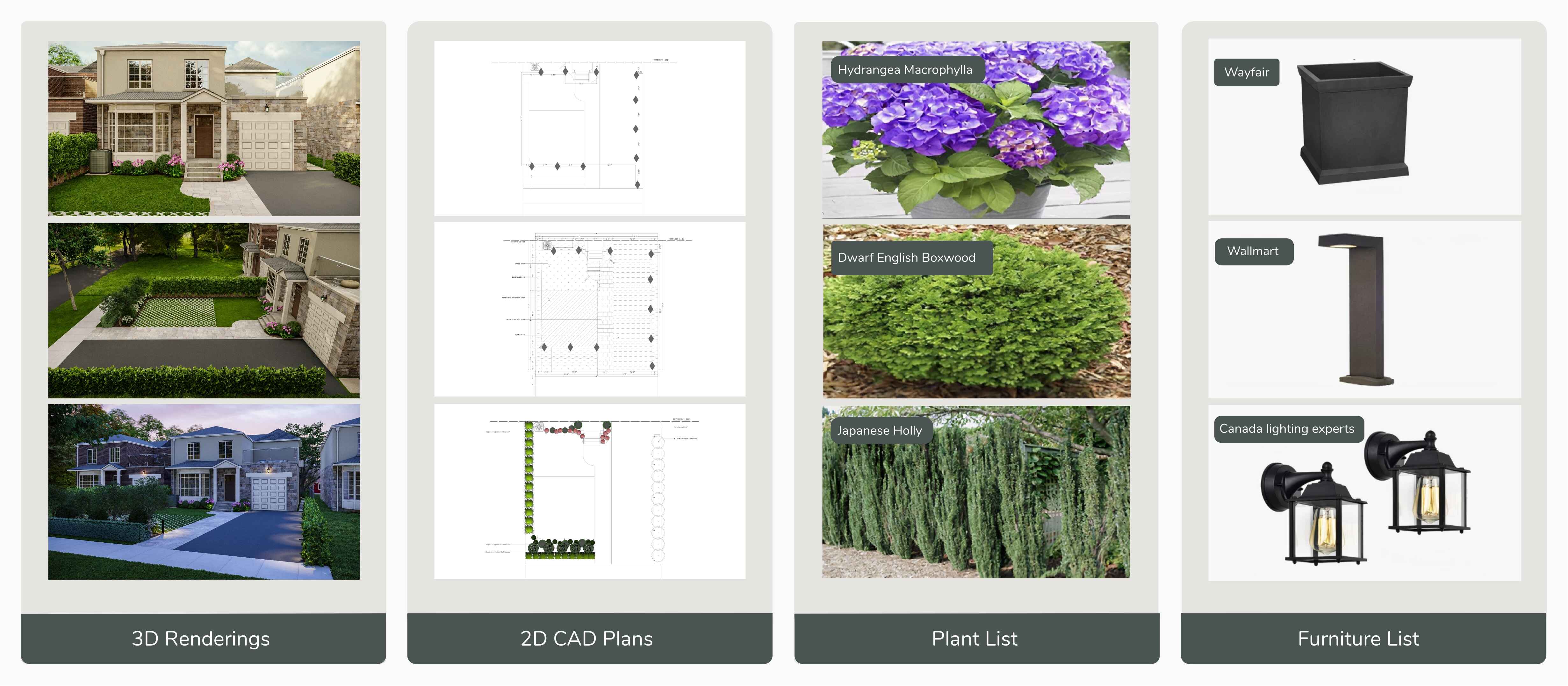 Landscape Design Elements - 3D Renderings, 2D CAD Plans, Plant and Furniture Lists
