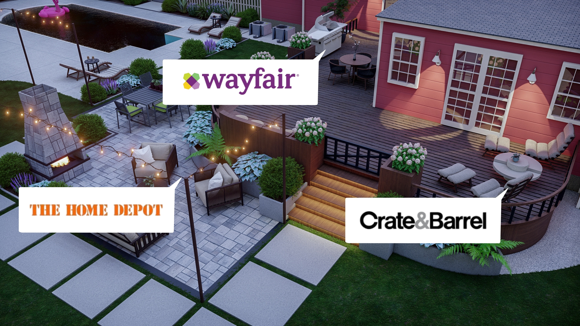 Elegant backyard design featuring furniture from top retailers, ready for client presentation