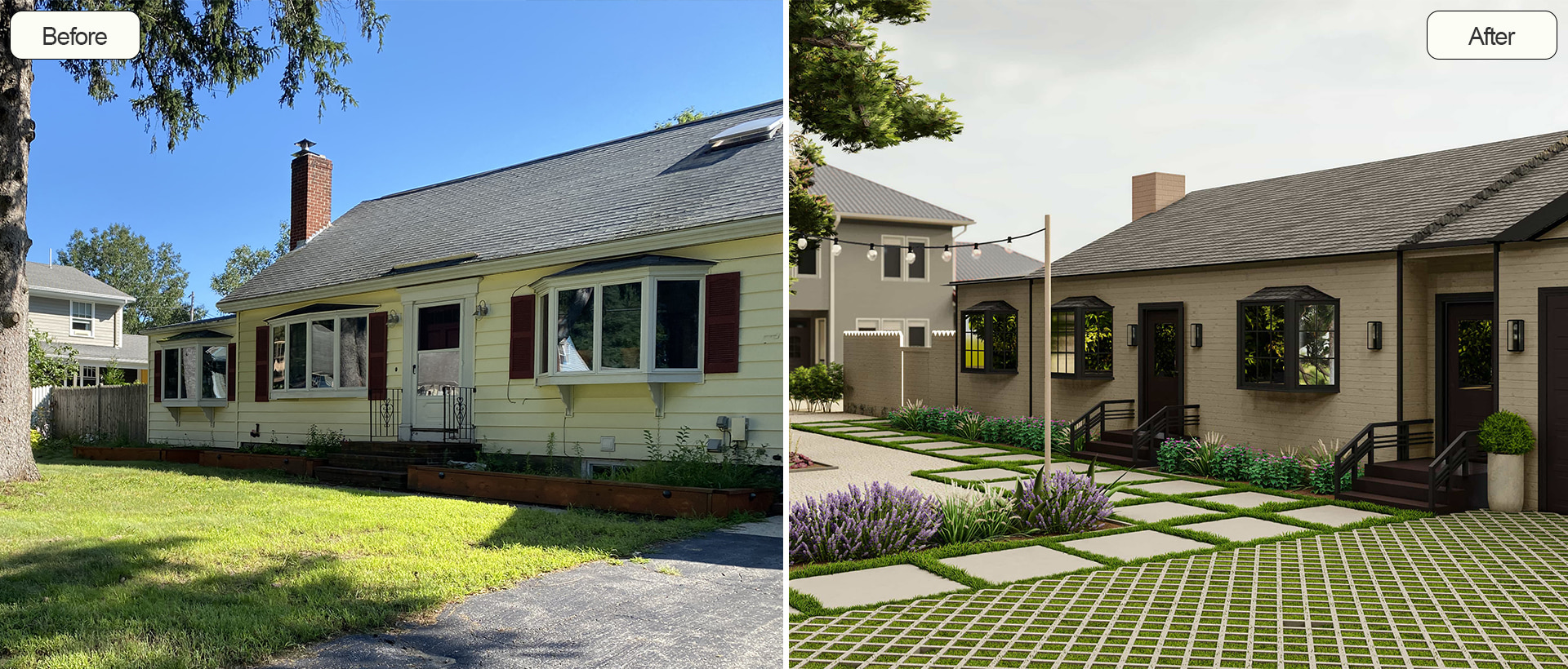 Before and After Transformation of Home Exterior with Enhanced Curb Appeal