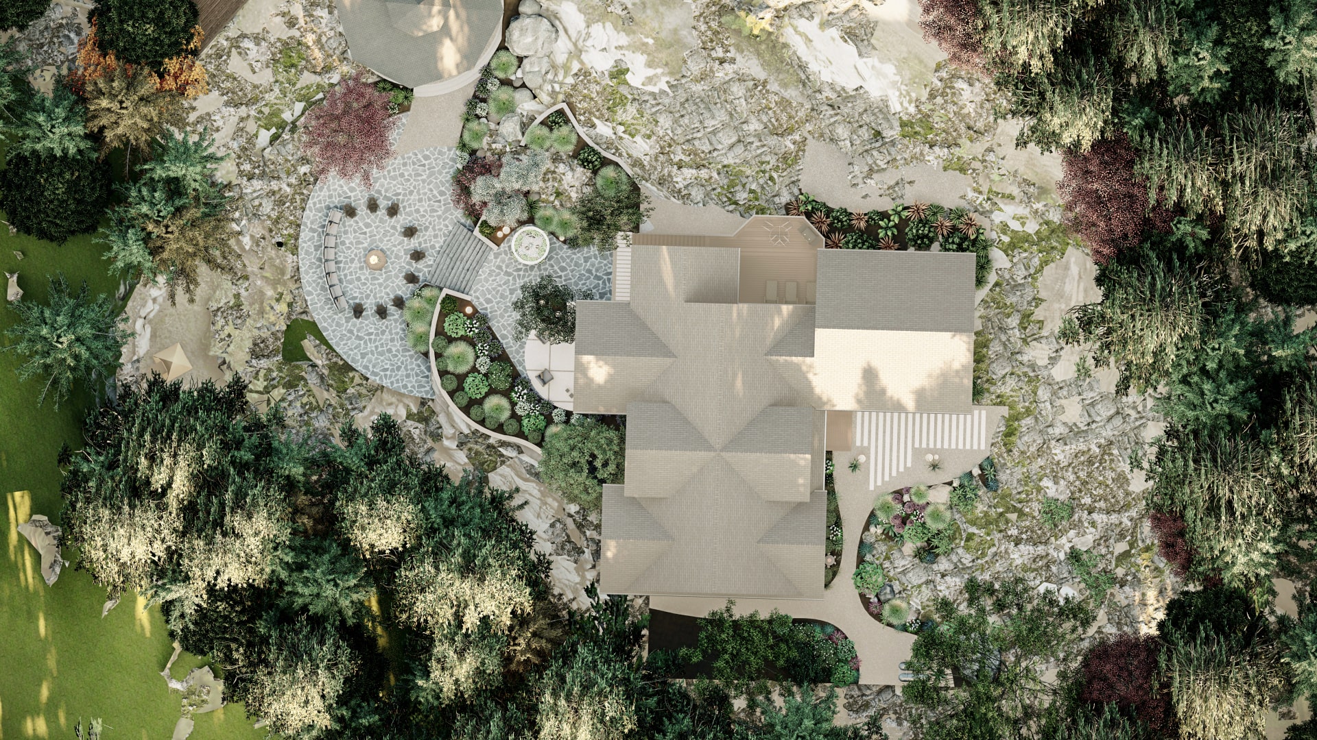 Homelydesign-3d-render-aerial-forest-home-gardens