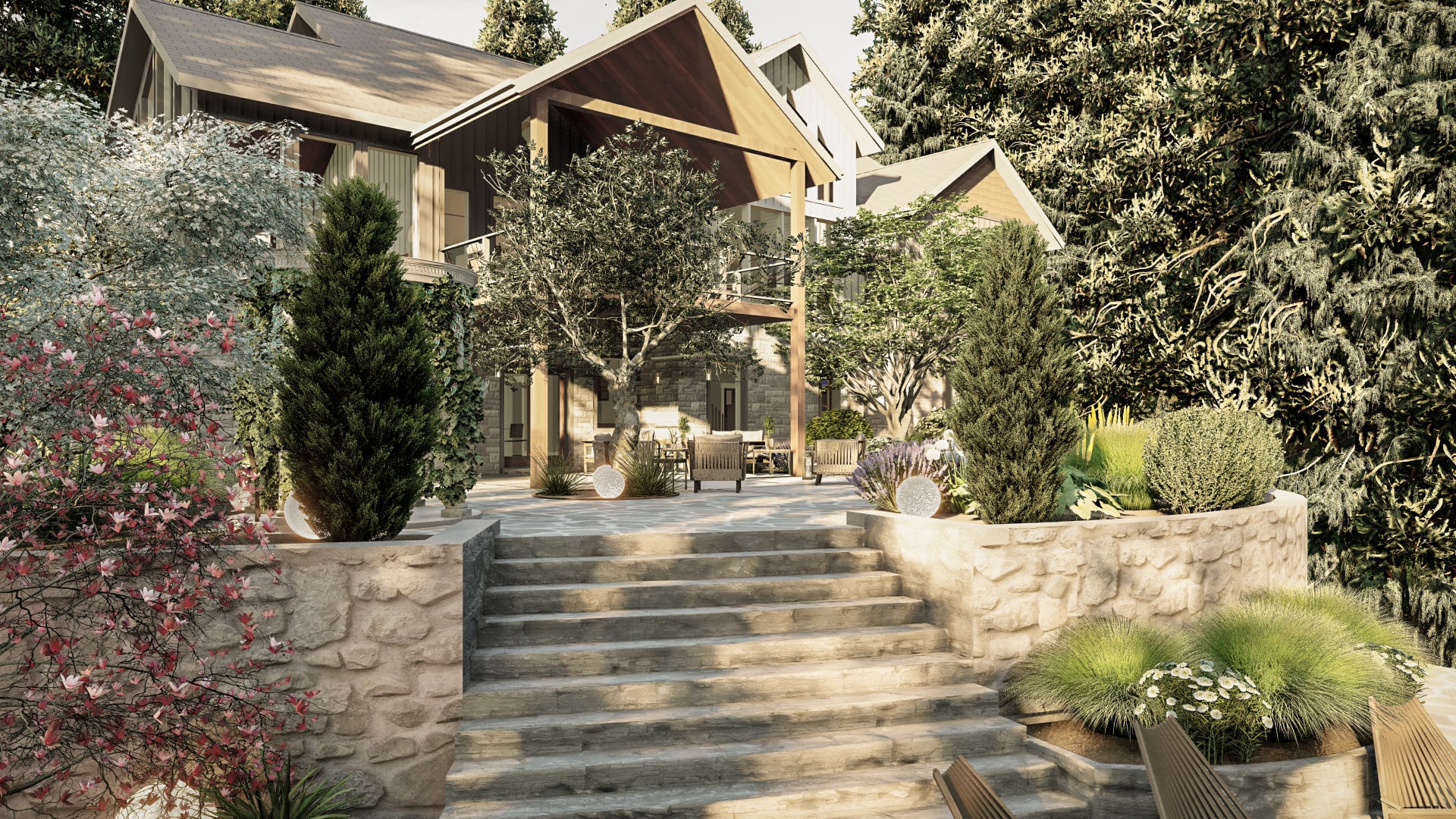 Homelydesign-3d-render-forest-house-garden-stairs