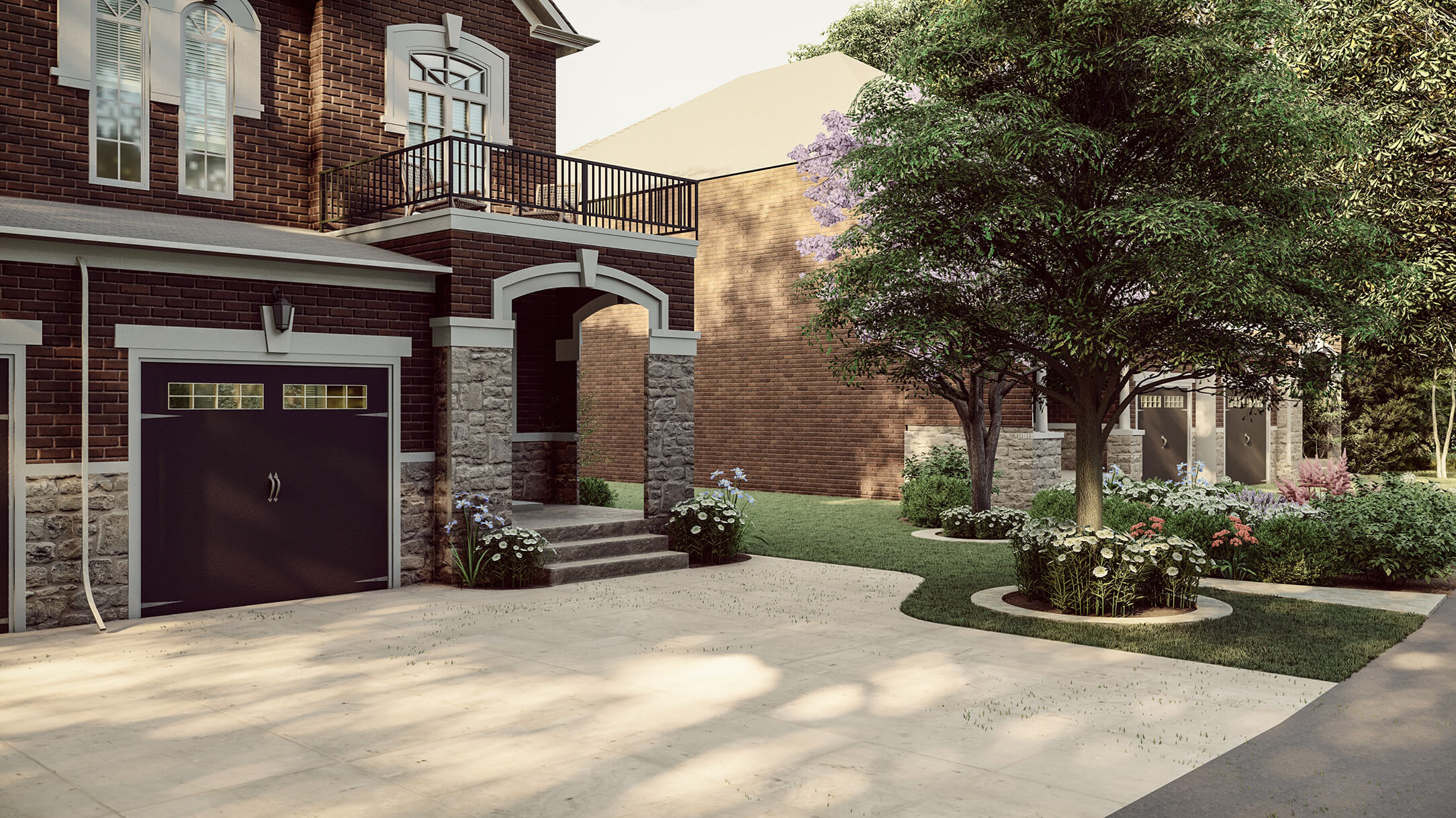 Homelydesign-brick-home-front-entrance-garden