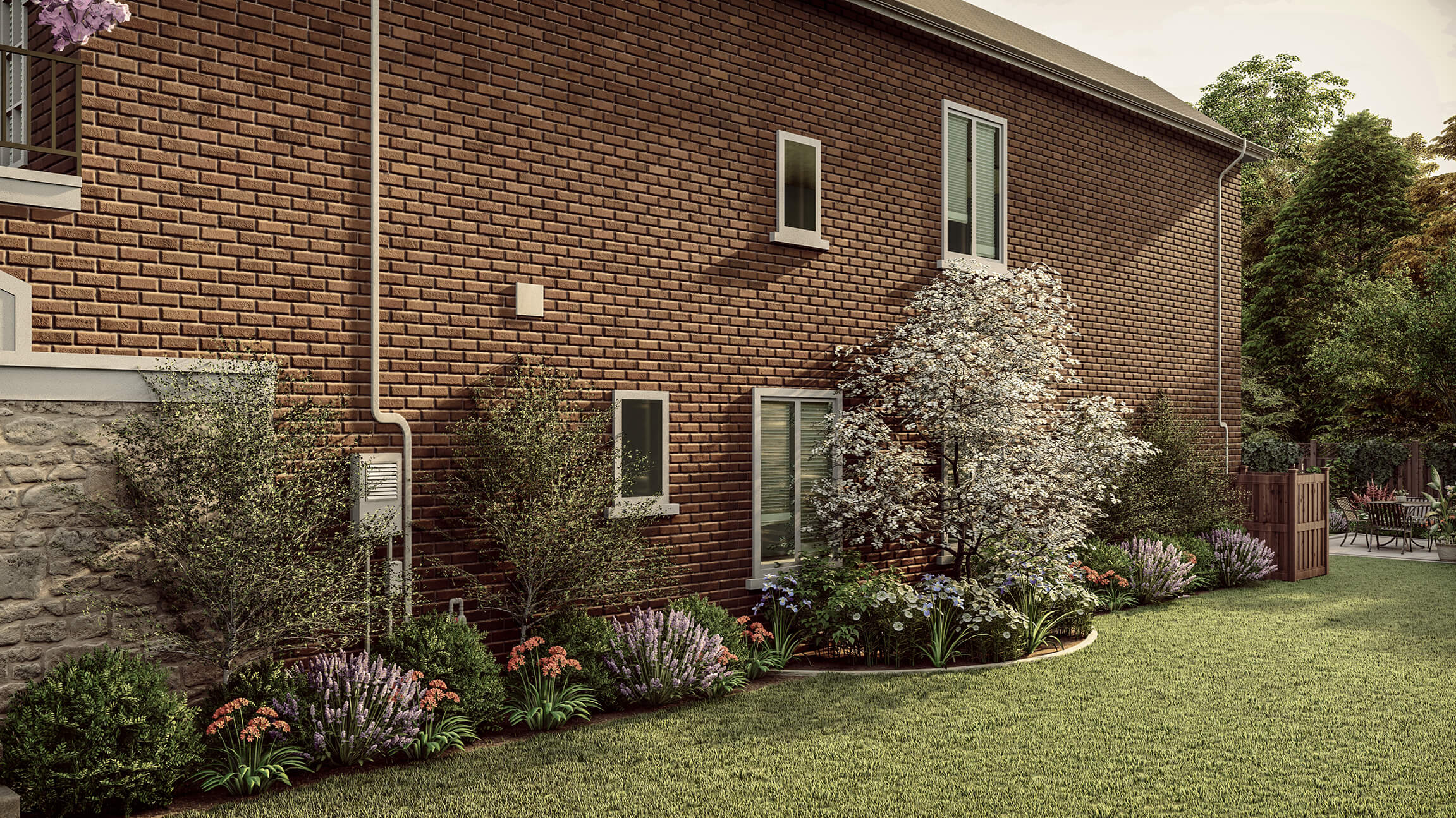 Homelydesign-floral-side-yard-garden-along-brick-house