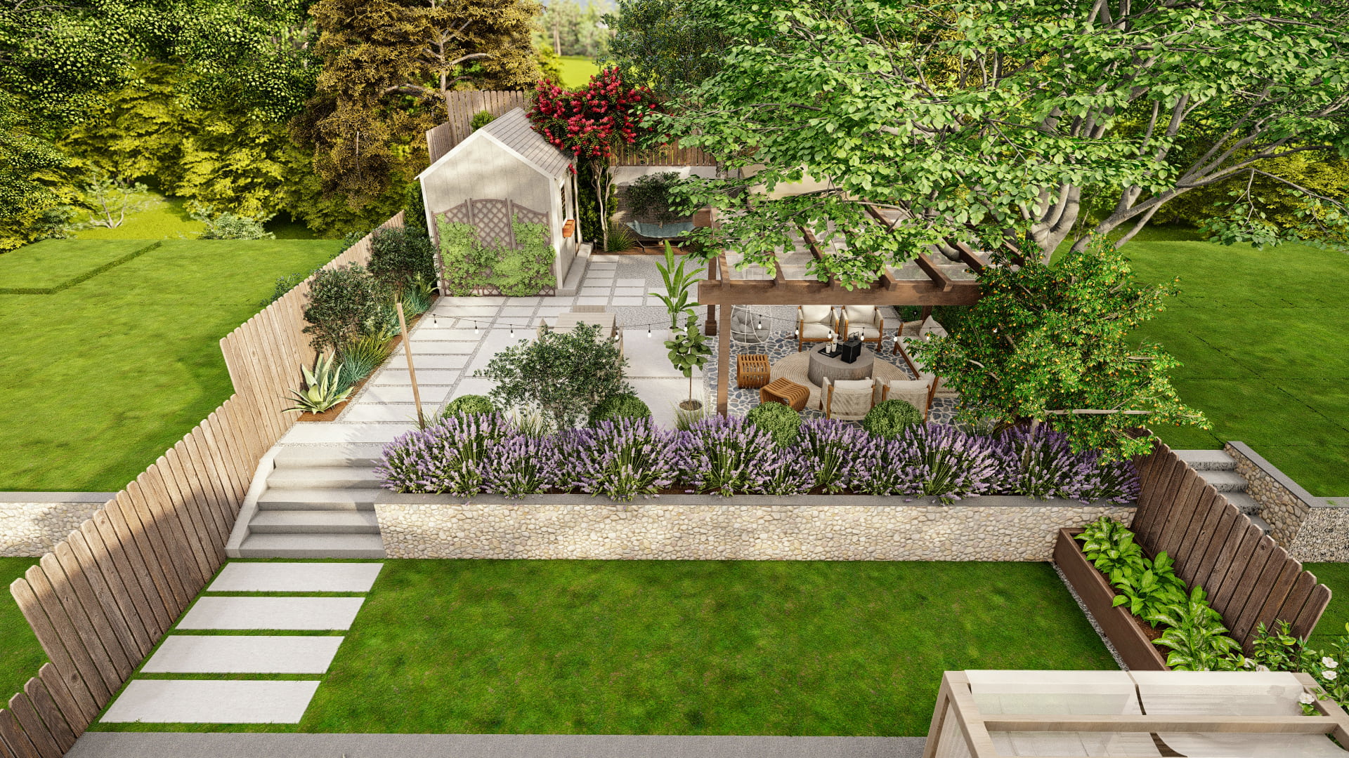 Homelydesign-mediterranean-backyard-pergola-lavender-path