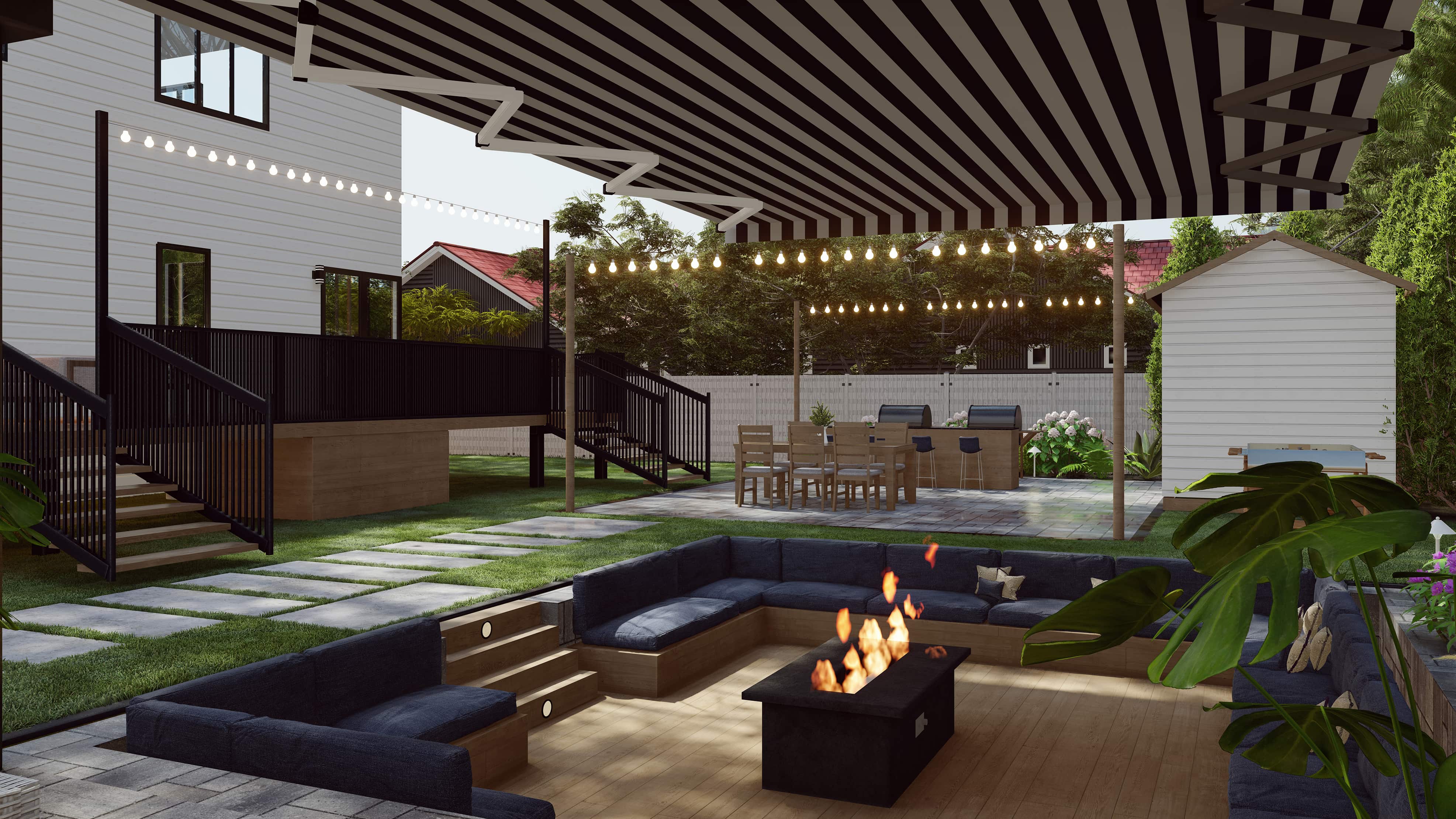 Homelydesign-nighttime-garden-lounge-canopy-setup