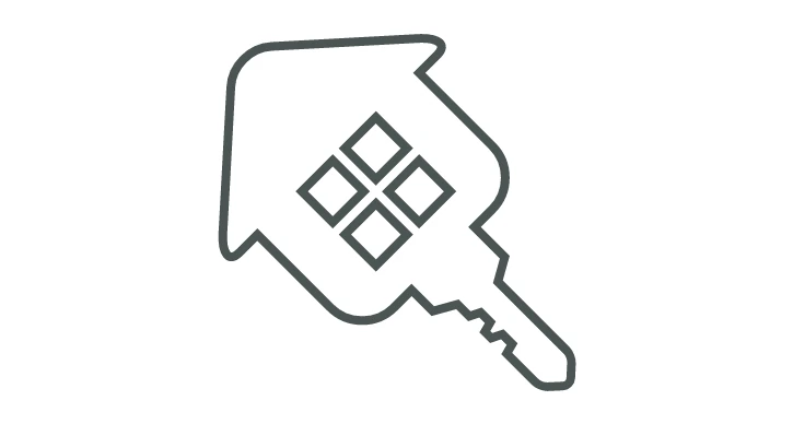 Line art icon of a house-shaped key